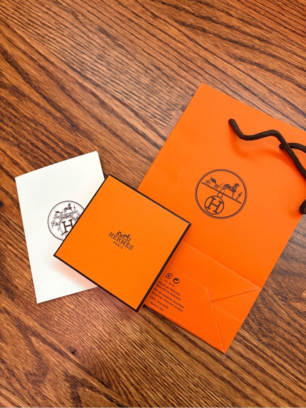 Hermes Paris Orange Bracelet Gift Box, Bag & Card Set